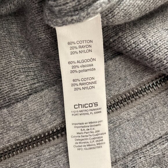 Chico's Womens Gray Beaded Placket Mock Neck Full Zip Cardigan Sweater Sz 2 US L - Picture 7 of 13
